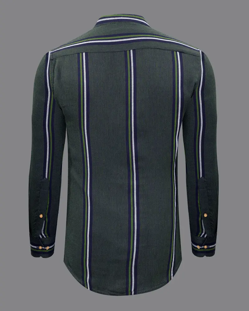Racing Green Striped Dobby Textured Premium Giza Cotton Shirt 7