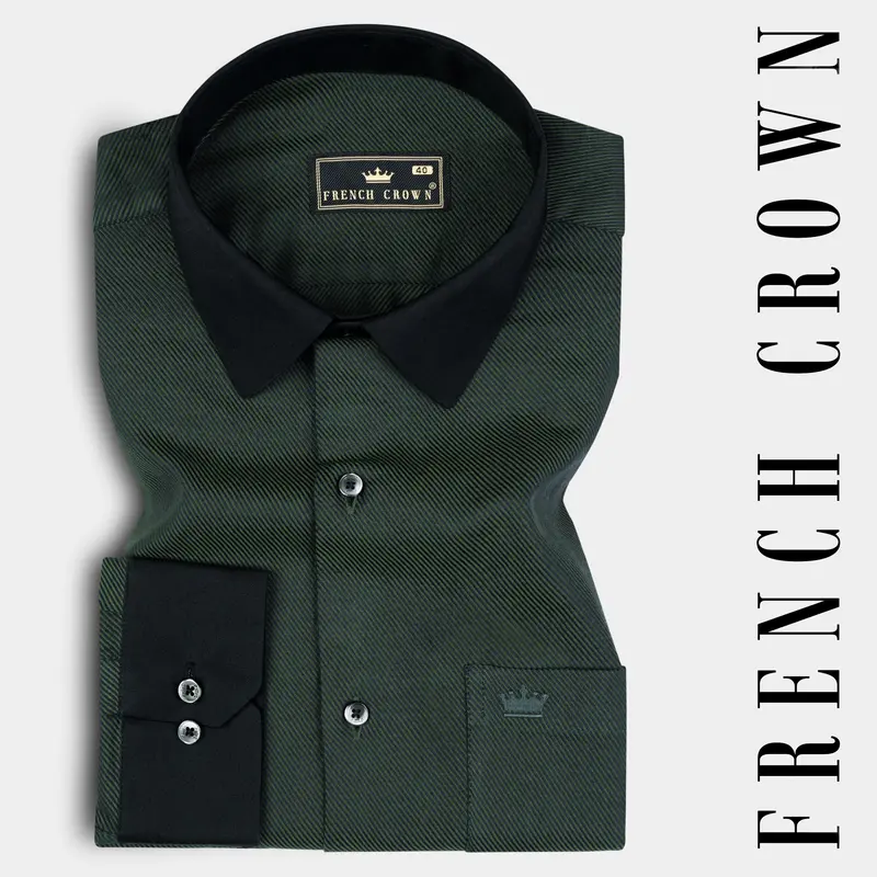 Racing Green Textured Twill Giza Cotton Shirt 1