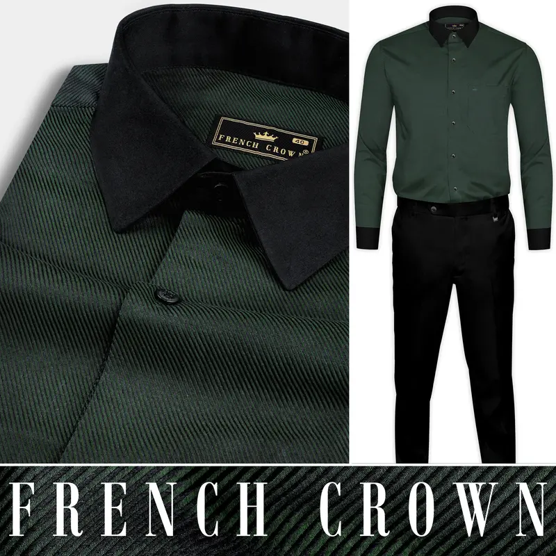Racing Green Textured Twill Giza Cotton Shirt 10