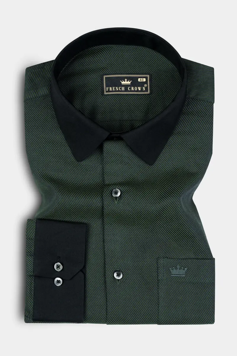 Racing Green Textured Twill Giza Cotton Shirt 2