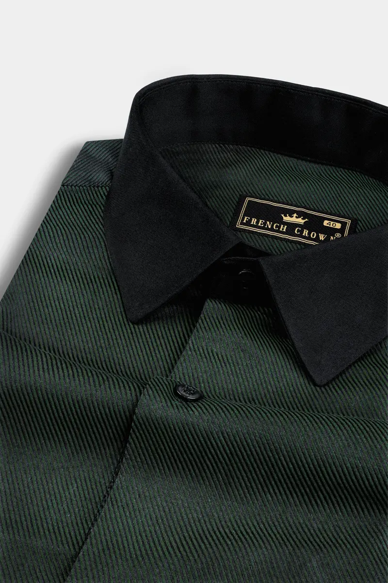 Racing Green Textured Twill Giza Cotton Shirt 4