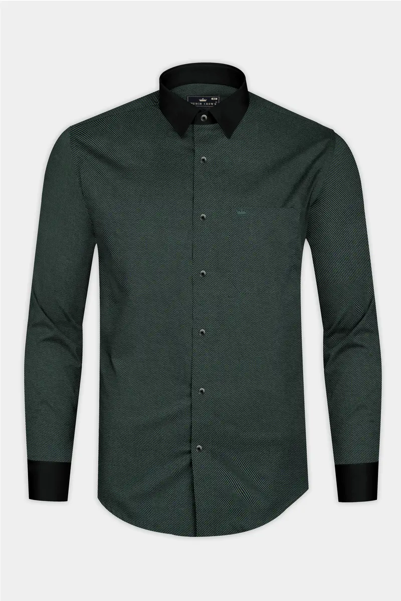 Racing Green Textured Twill Giza Cotton Shirt 5
