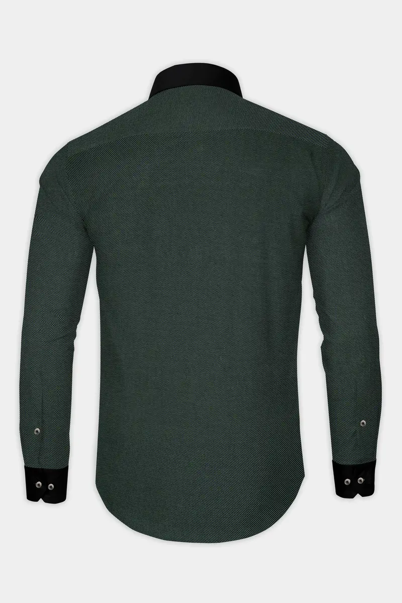 Racing Green Textured Twill Giza Cotton Shirt 6
