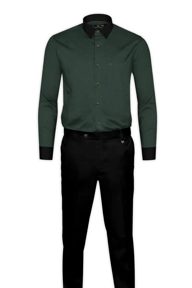 Racing Green Textured Twill Giza Cotton Shirt 7