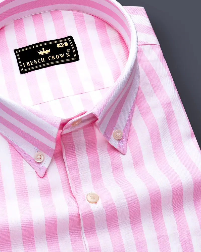 Raddish Magenta With White Striped Twill Premium Giza Cotton Shirt 1