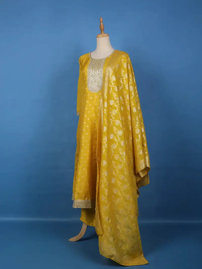 Radiant Yellow Floral Design Sequin Work Georgette Salwar Suit 3