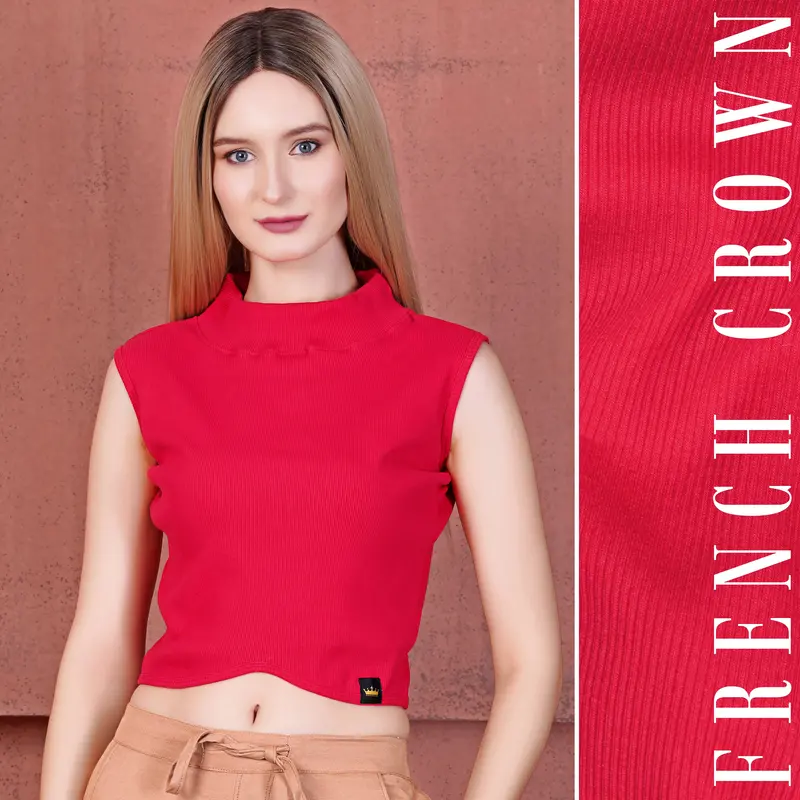 Radical Red Premium Cotton Knit Stretchable Crop Top 1