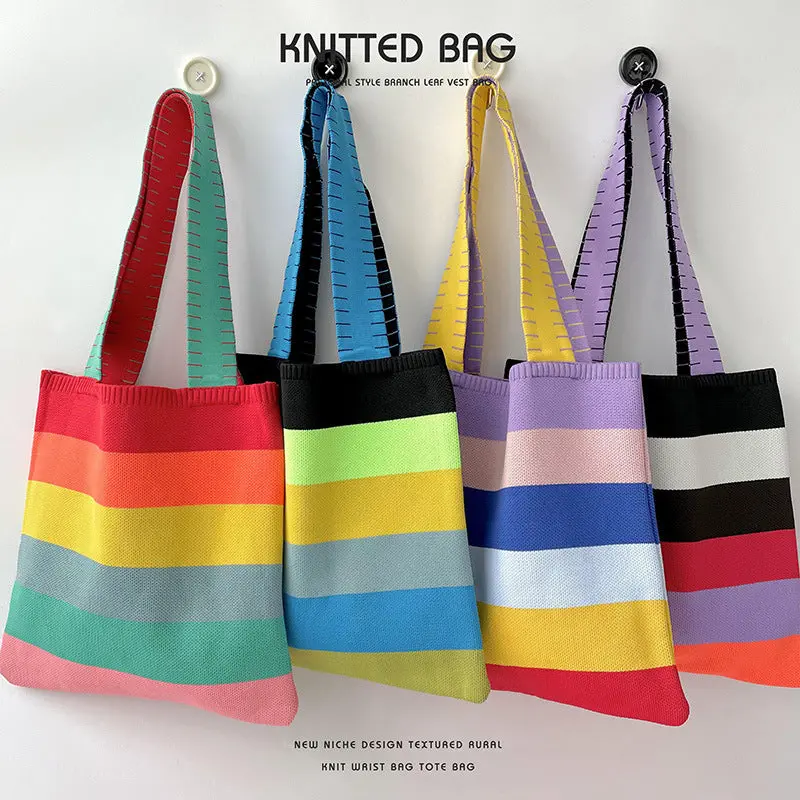 Rainbow Knit Shoulder Handbag 1