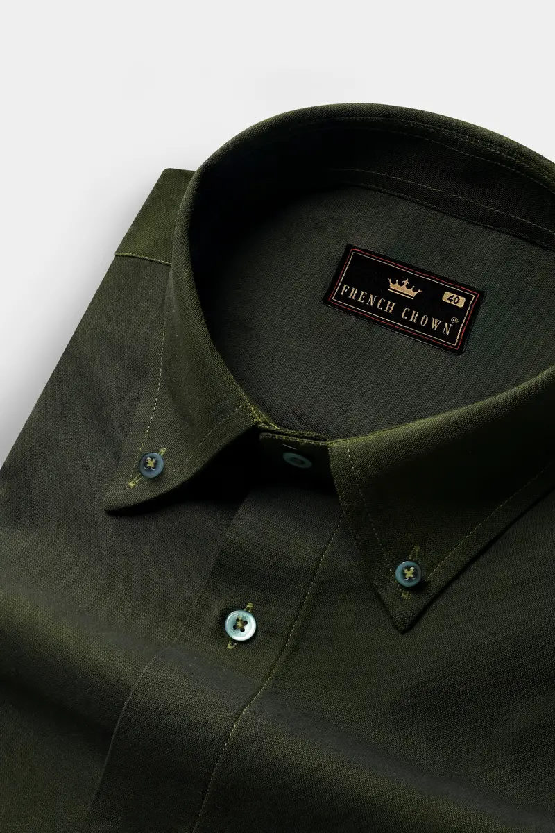 Rangitoto Green Two Tone Chambray Textured Premium Cotton Shirt 1
