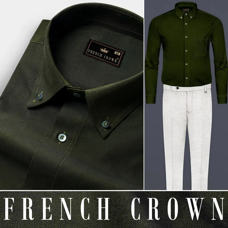 Rangitoto Green Two Tone Chambray Textured Premium Cotton Shirt 10