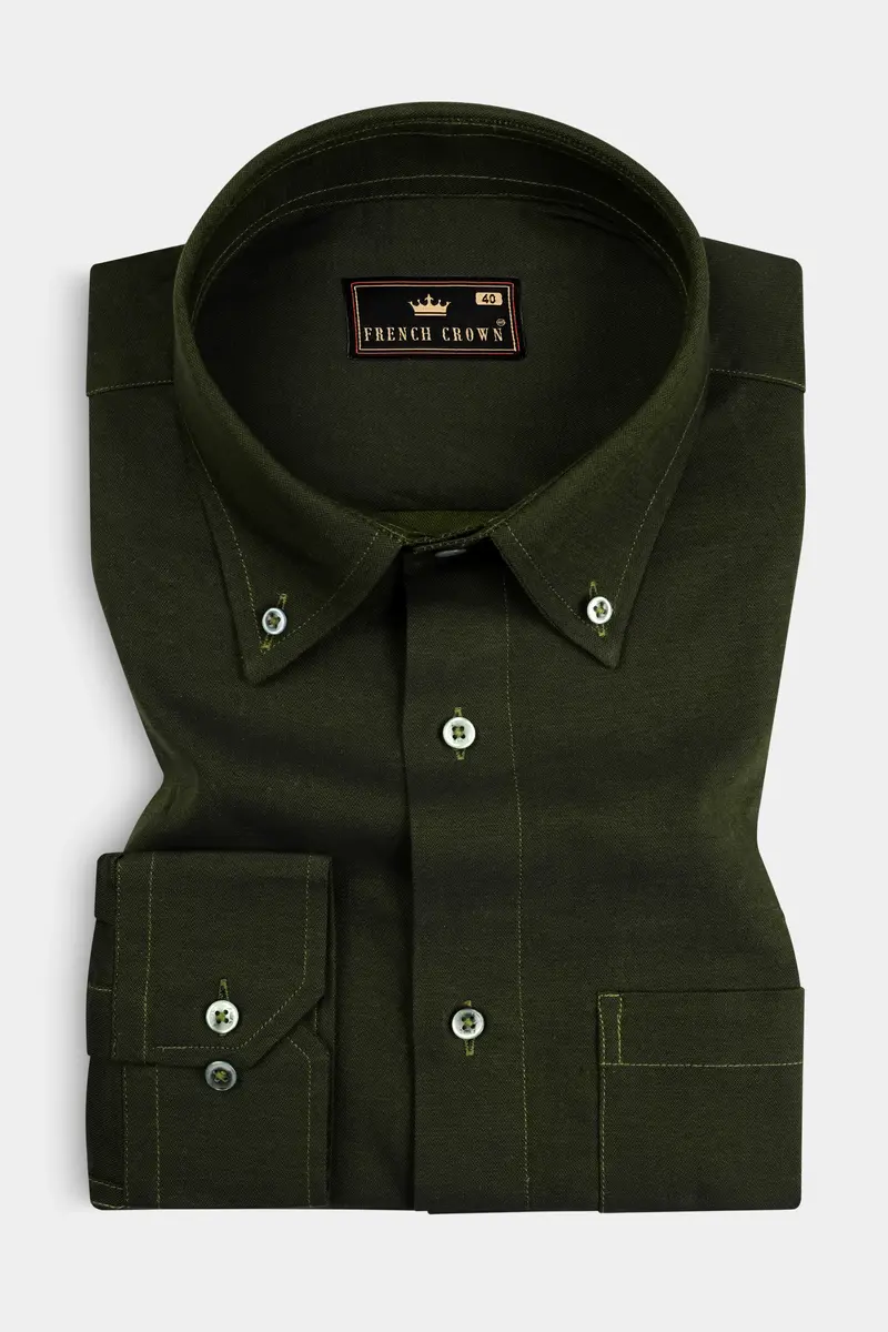 Rangitoto Green Two Tone Chambray Textured Premium Cotton Shirt 3