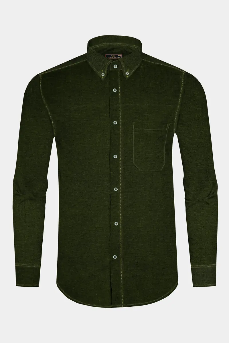 Rangitoto Green Two Tone Chambray Textured Premium Cotton Shirt 4