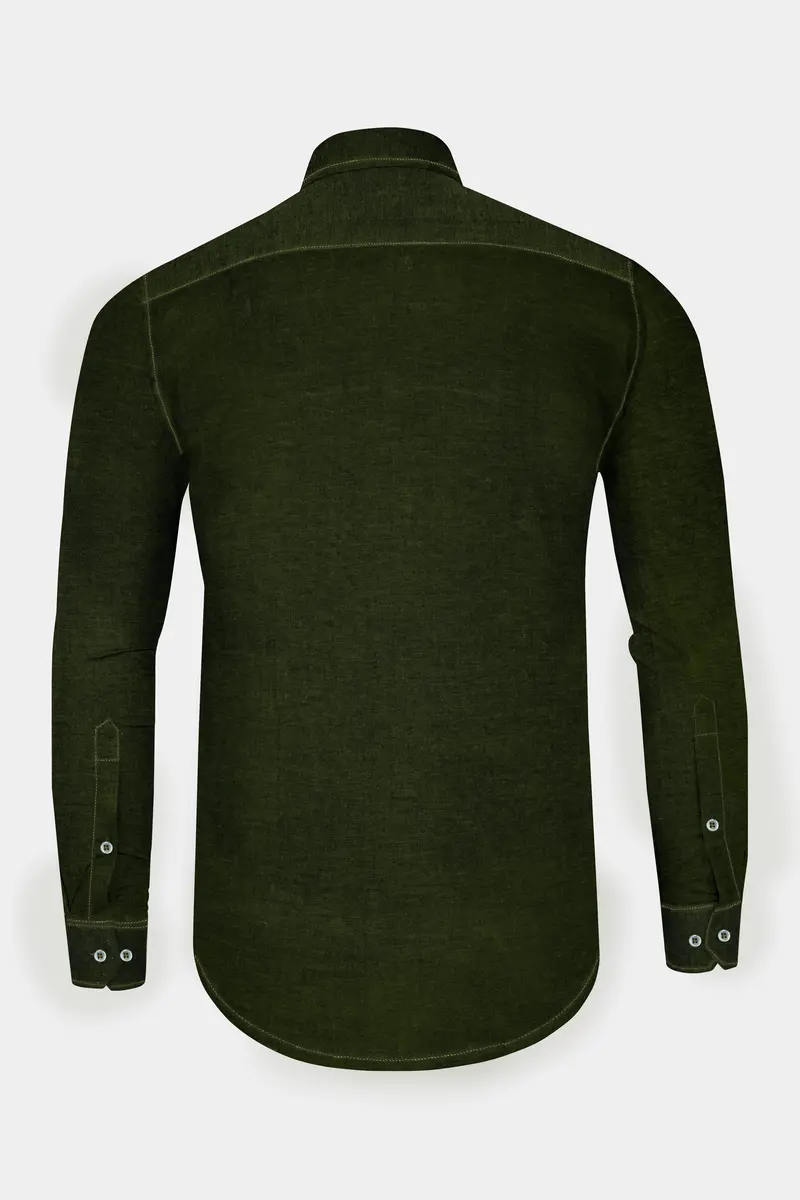 Rangitoto Green Two Tone Chambray Textured Premium Cotton Shirt 5