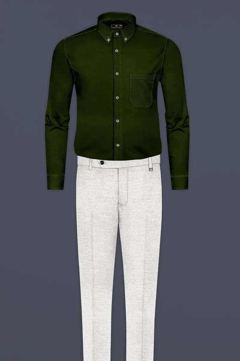 Rangitoto Green Two Tone Chambray Textured Premium Cotton Shirt 6