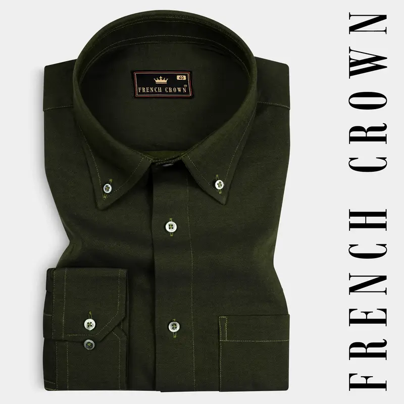 Rangitoto Green Two Tone Chambray Textured Premium Cotton Shirt 7