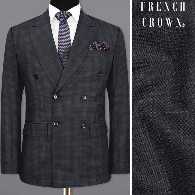 Rangoon Black Plaid Double Breasted Blazer 1