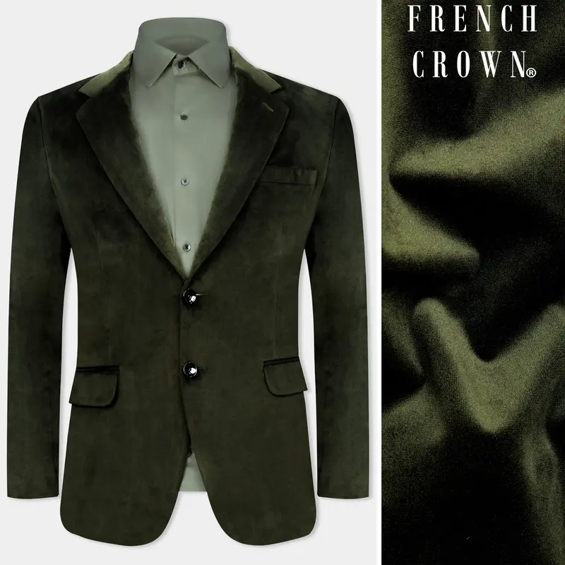 Rangoon Green Single Breasted Velvet Blazer 1
