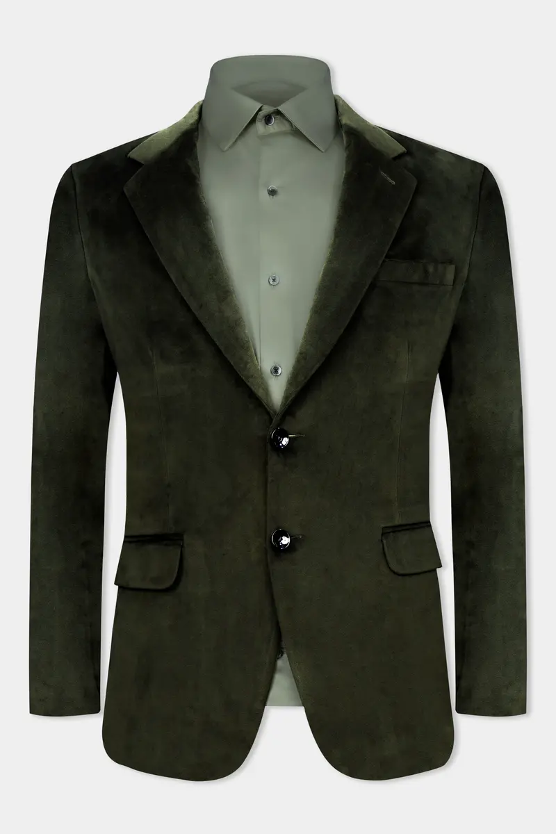 Rangoon Green Single Breasted Velvet Blazer 2