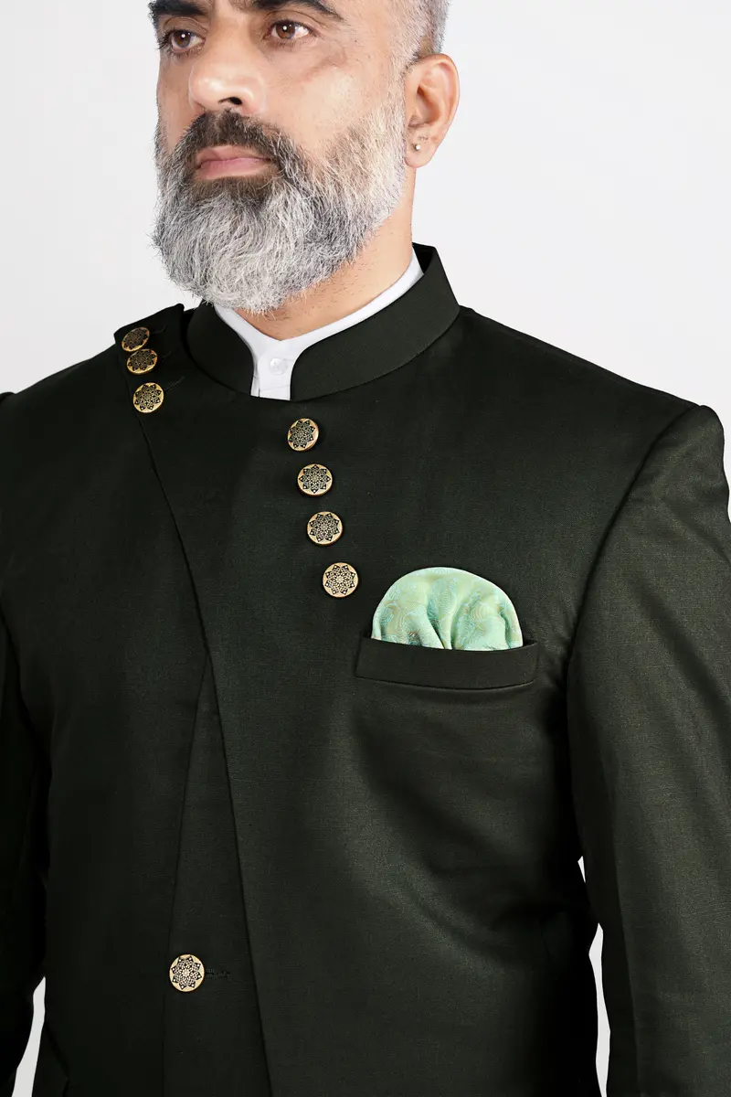 Rangoon Green Wool Rich Bandhgala Designer Blazer 10