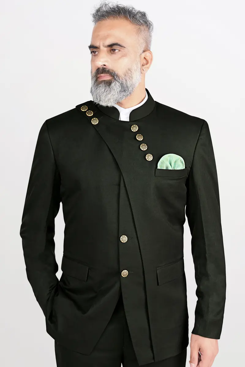 Rangoon Green Wool Rich Bandhgala Designer Blazer 4