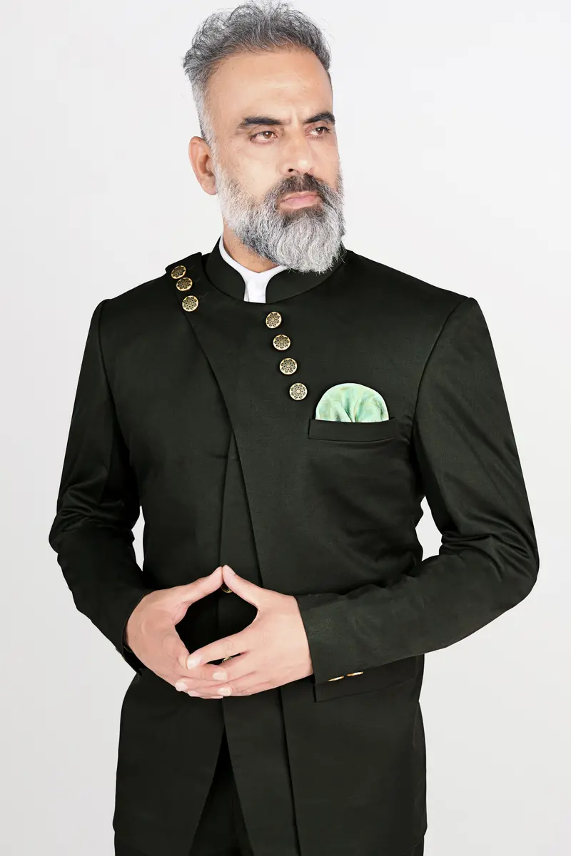 Rangoon Green Wool Rich Bandhgala Designer Blazer 9