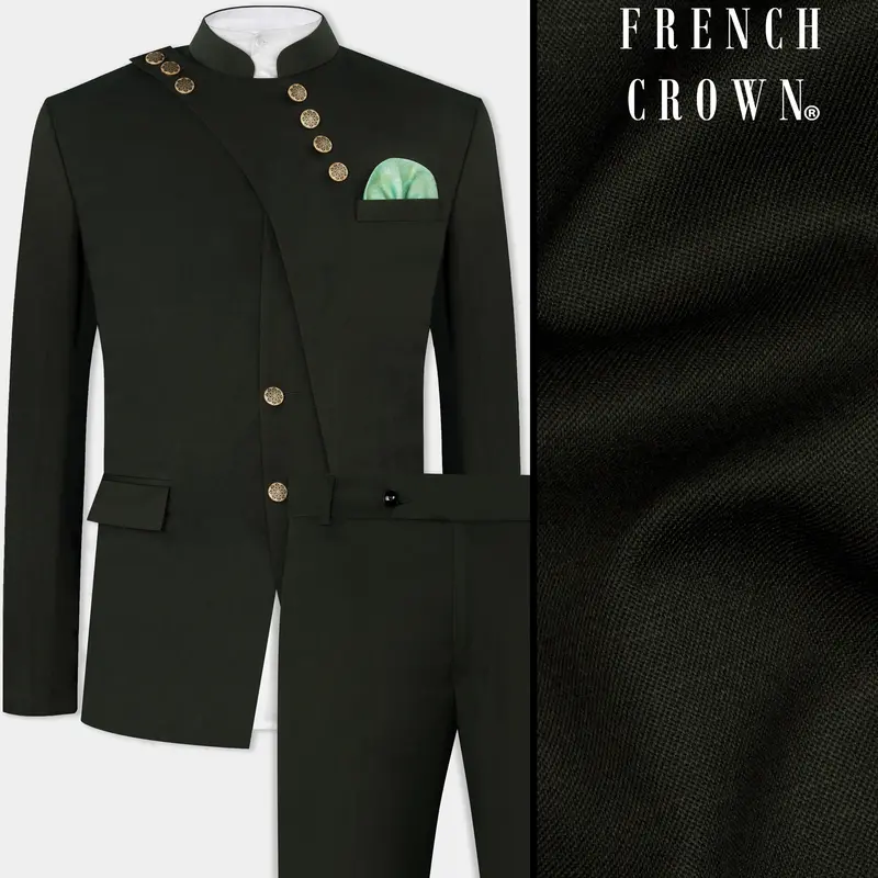 Rangoon Green Wool Rich Bandhgala Designer Suit 1