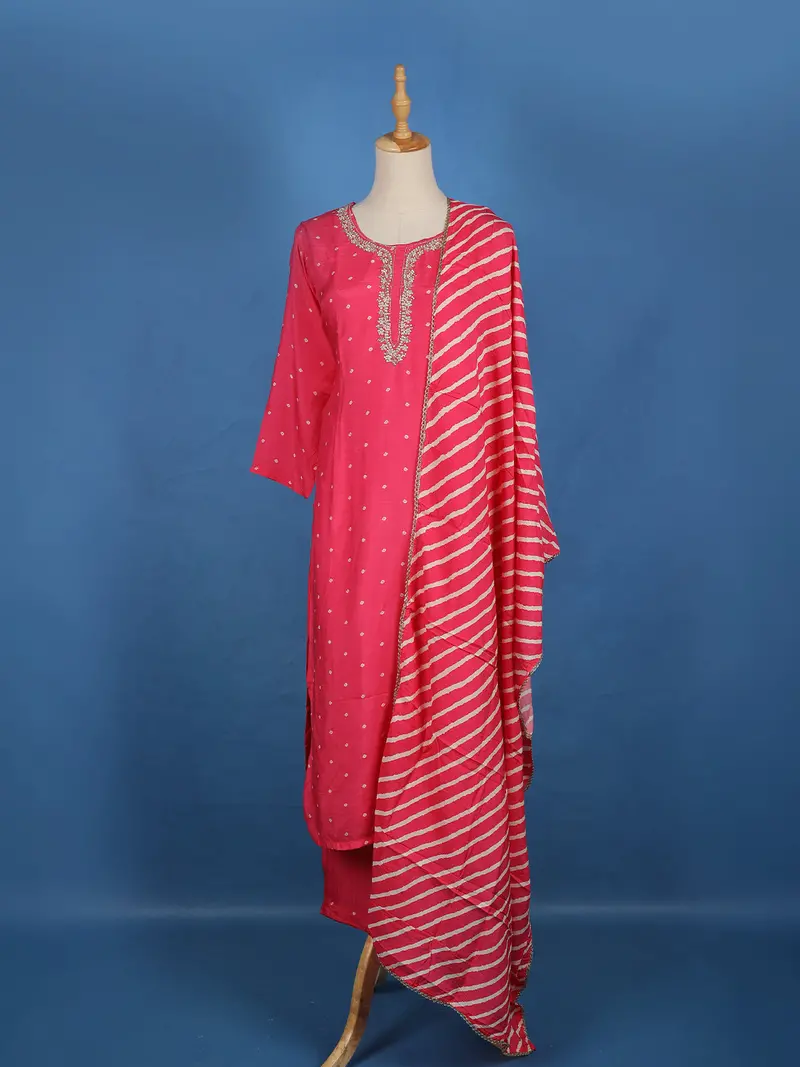 Rani Pink Butta Design Silk Cotton Salwar Suit 1
