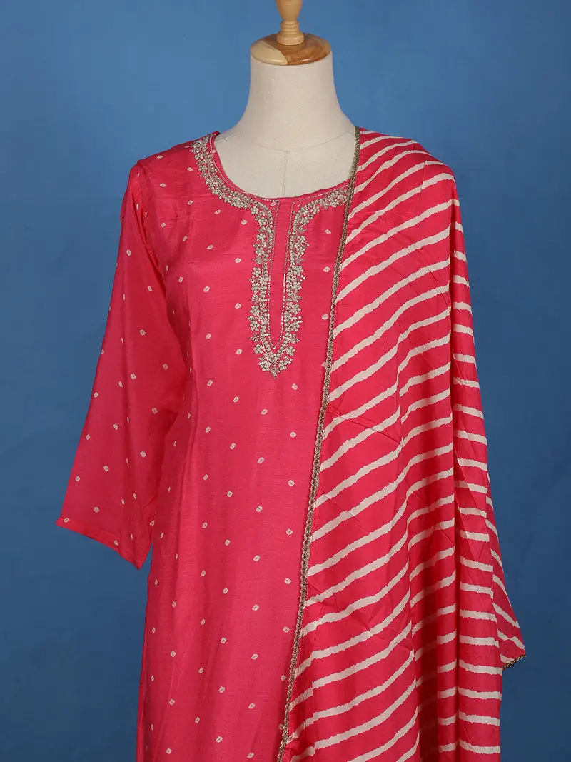 Rani Pink Butta Design Silk Cotton Salwar Suit 2