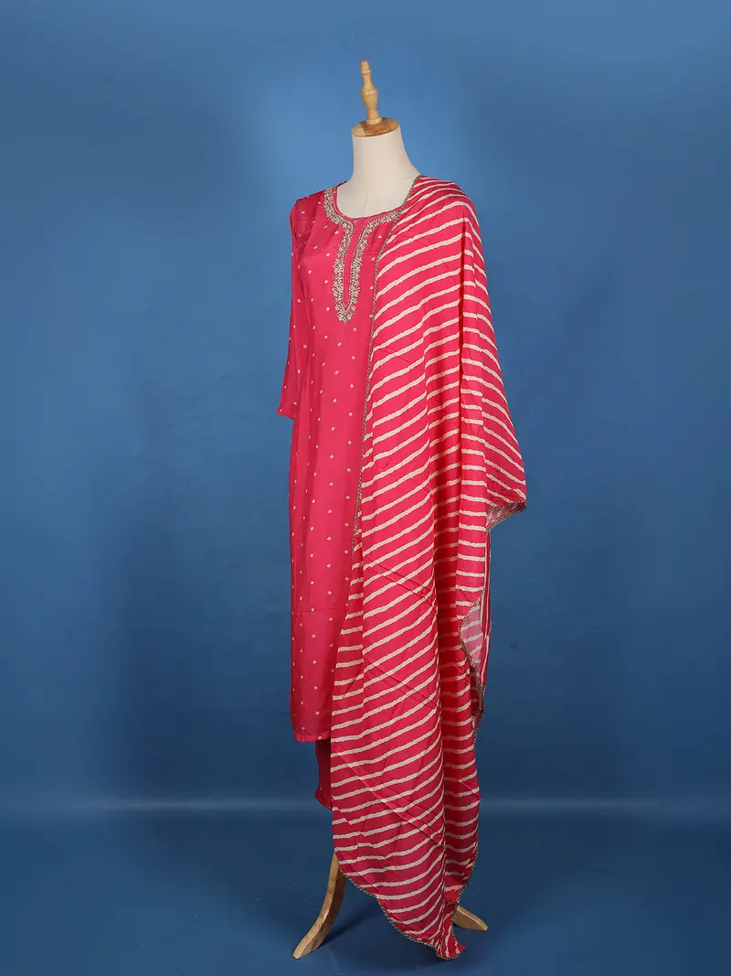Rani Pink Butta Design Silk Cotton Salwar Suit 3