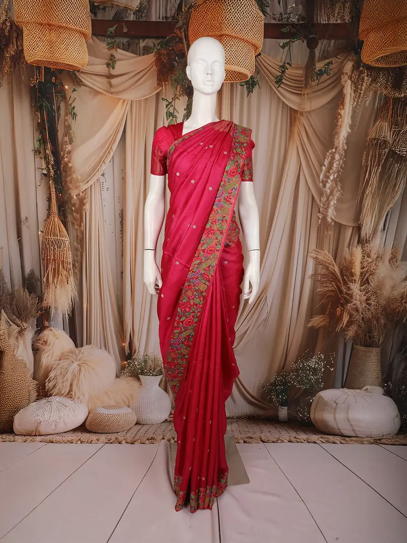 Rani Pink Butta Zari Woven Design Tussar Designer Saree With Birds Motif Border 1
