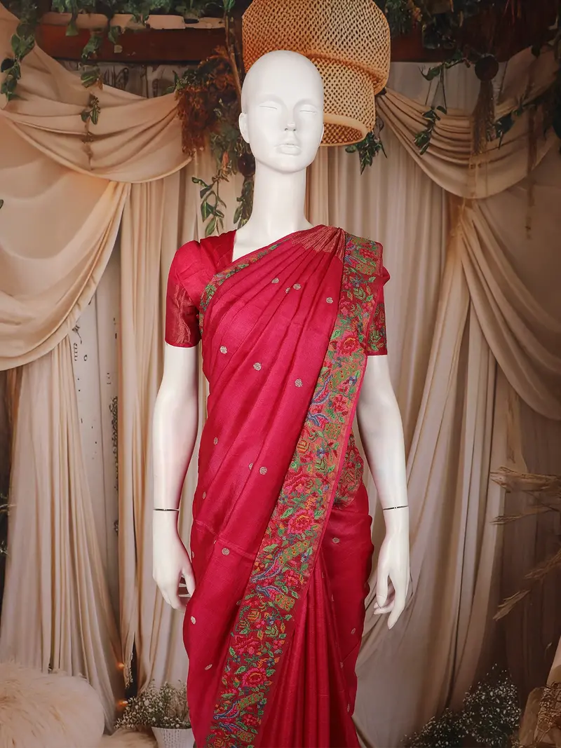 Rani Pink Butta Zari Woven Design Tussar Designer Saree With Birds Motif Border 2