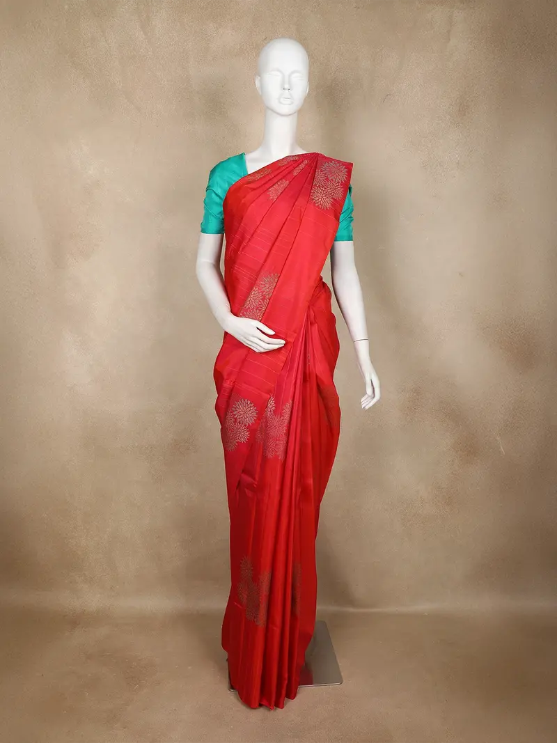 Rani Pink Floral Design Kanchipuram Silk Saree With Solid Border 1