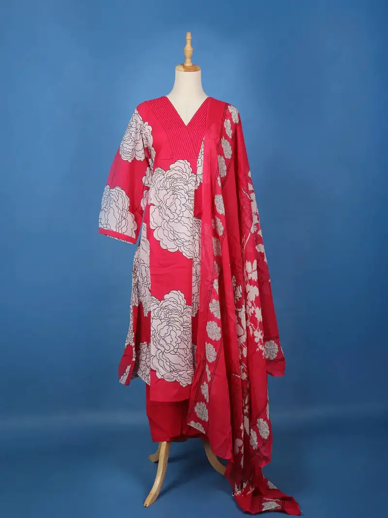 Rani Pink Floral Design Printed Cotton Salwar Suit 1