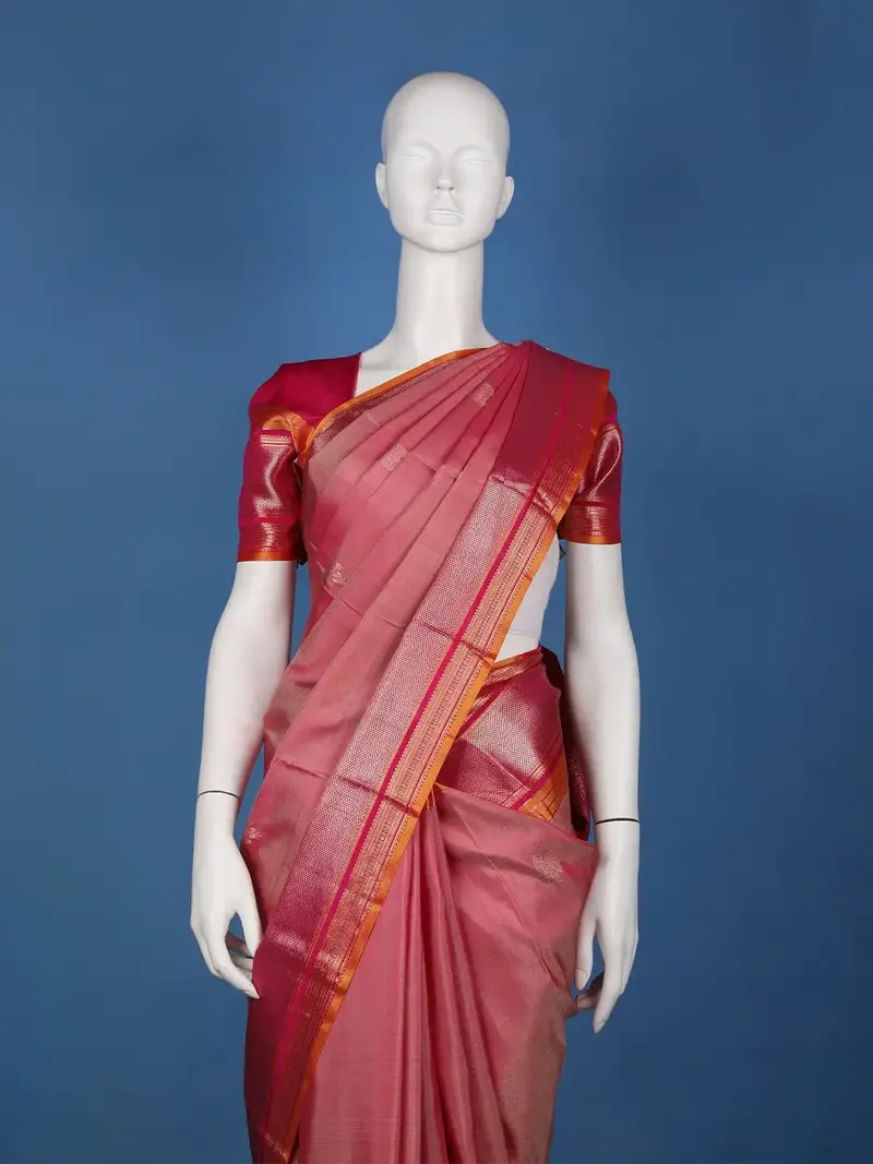 Rani Pink Floral Design Zari Border Silk Saree 2