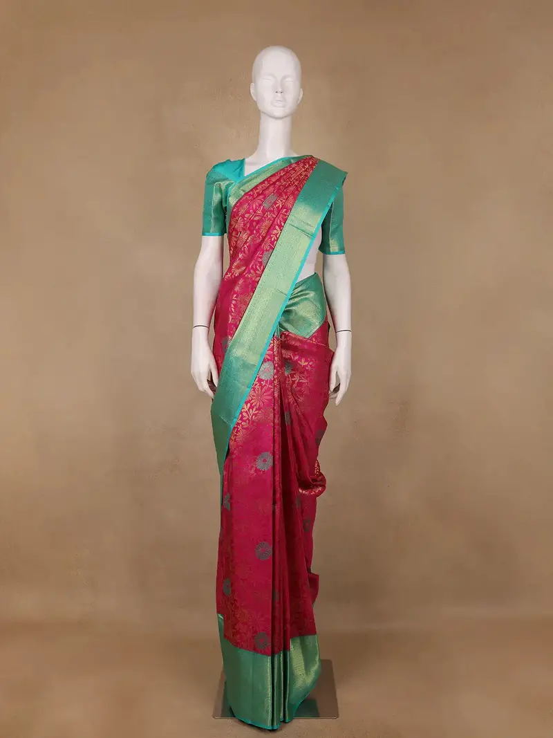 Rani Pink Floral Designed Silk Saree 1