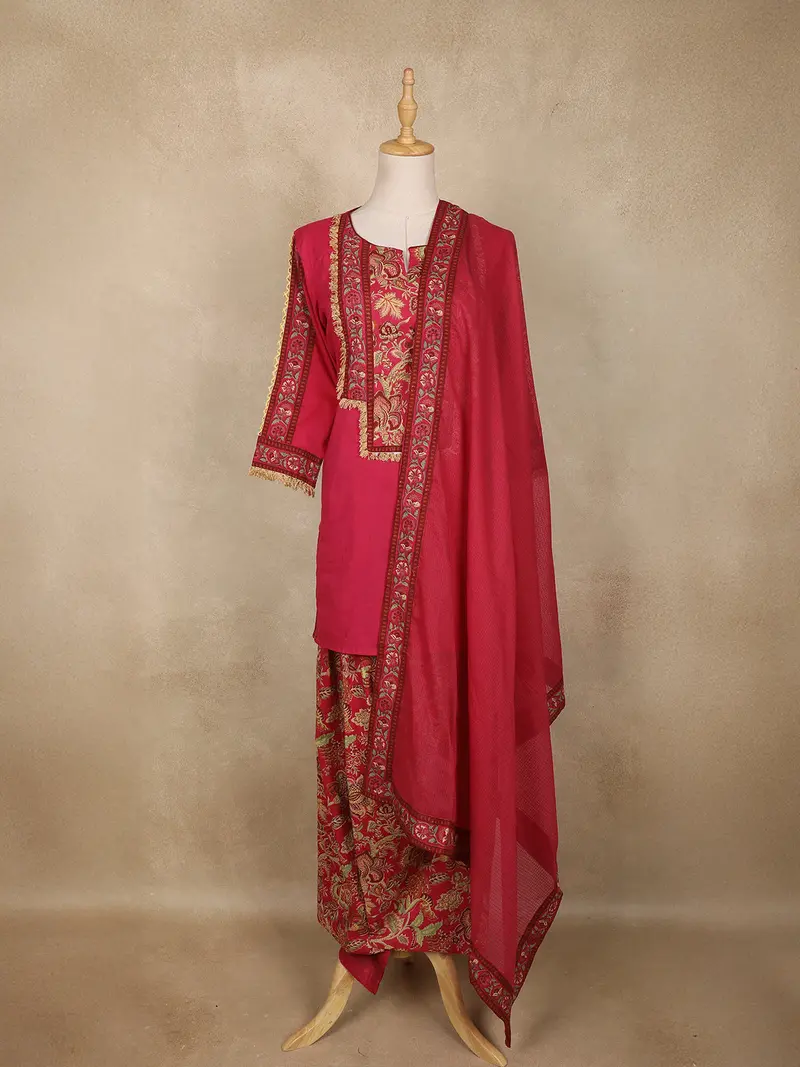 Rani Pink Floral Embroidered Design Cotton Patiala Salwar Suit 1