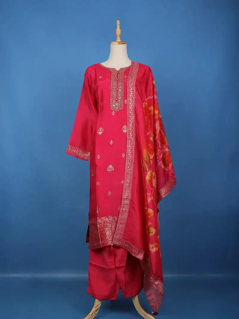 Rani Pink Floral Embroidered Silk Salwar Suit 1