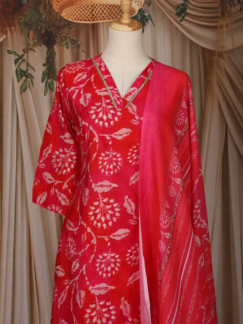 Rani Pink Floral Printed Design Cotton Straight Cut Salwar Suit 2
