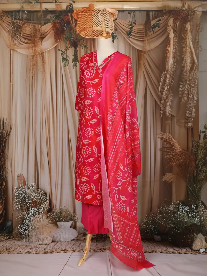 Rani Pink Floral Printed Design Cotton Straight Cut Salwar Suit 3