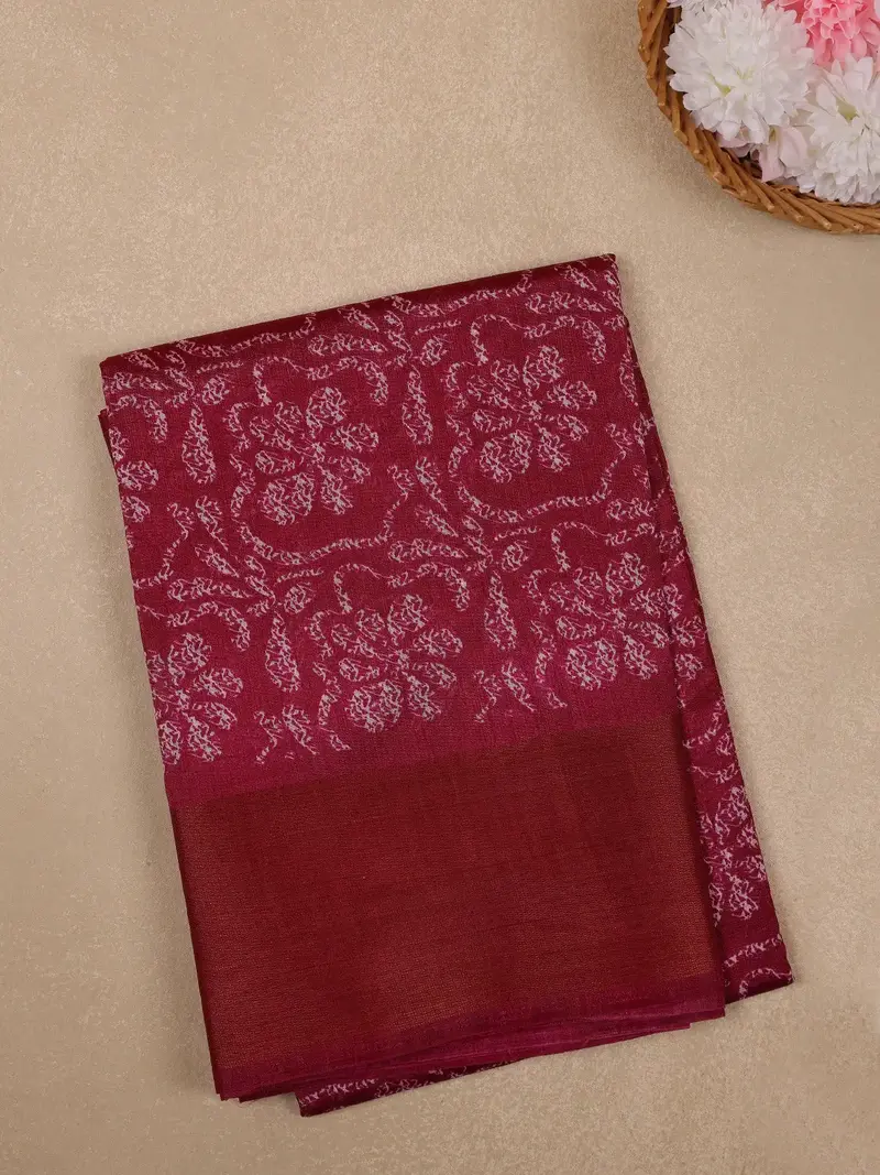 Rani Pink Floral Printed Fancy Cotton Saree 1