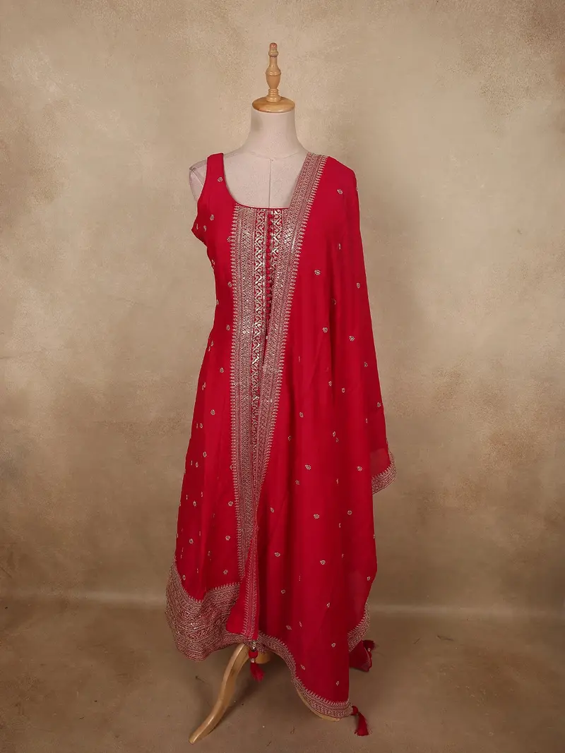 Rani Pink Floral Sequins Embroidered Design Georgette Salwar Suit With Dupatta 1