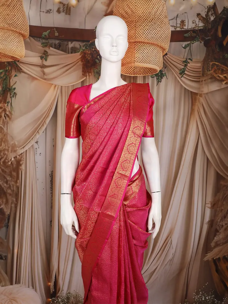 Rani Pink Floral Woven Design Pure Kanchipuram Silk Saree 2