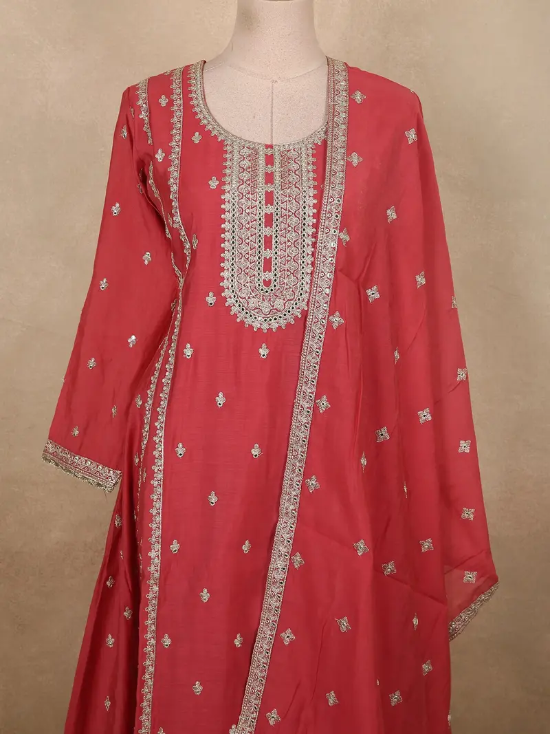Rani Pink Floral Zari Embroidered Design Georgette Salwar Suit With Dupatta 2