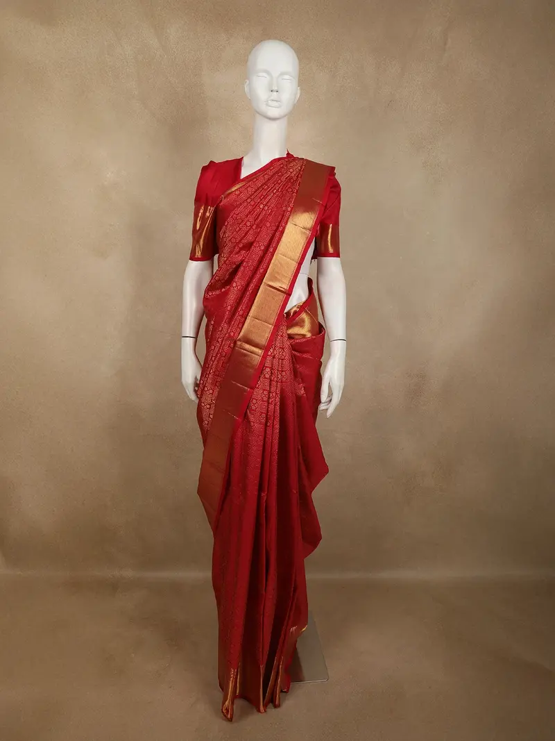 Rani Pink Flower And Geometric Zari Woven Design Pure Kanchipuram Silk Saree With Zari Border 1