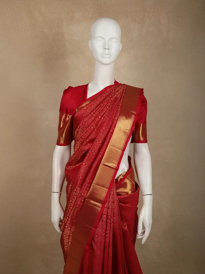 Rani Pink Flower And Geometric Zari Woven Design Pure Kanchipuram Silk Saree With Zari Border 2