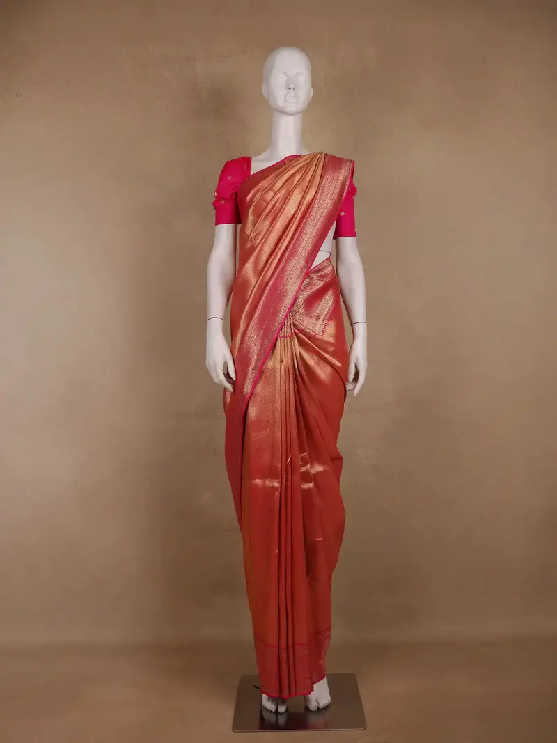 Rani Pink Geometric Design Tissue Saree 1