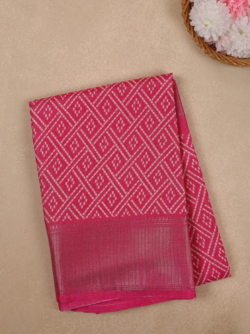 Rani Pink Geometric Pattern Fancy Cotton Saree 1