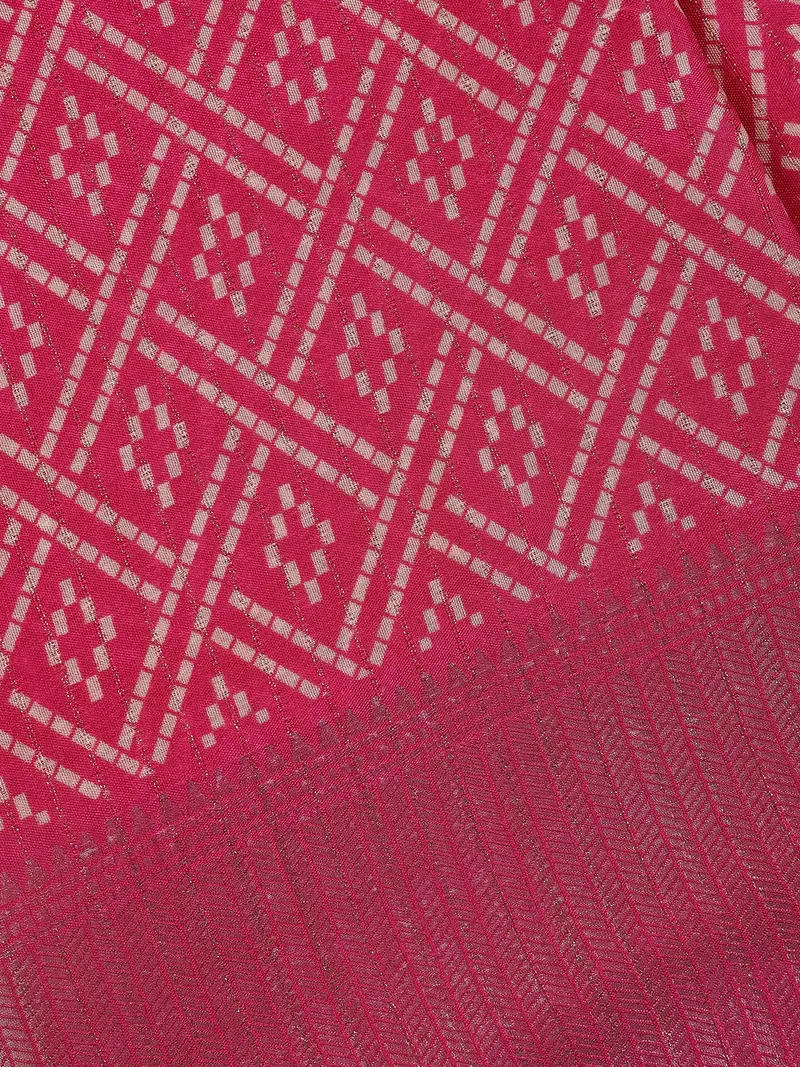 Rani Pink Geometric Pattern Fancy Cotton Saree 2