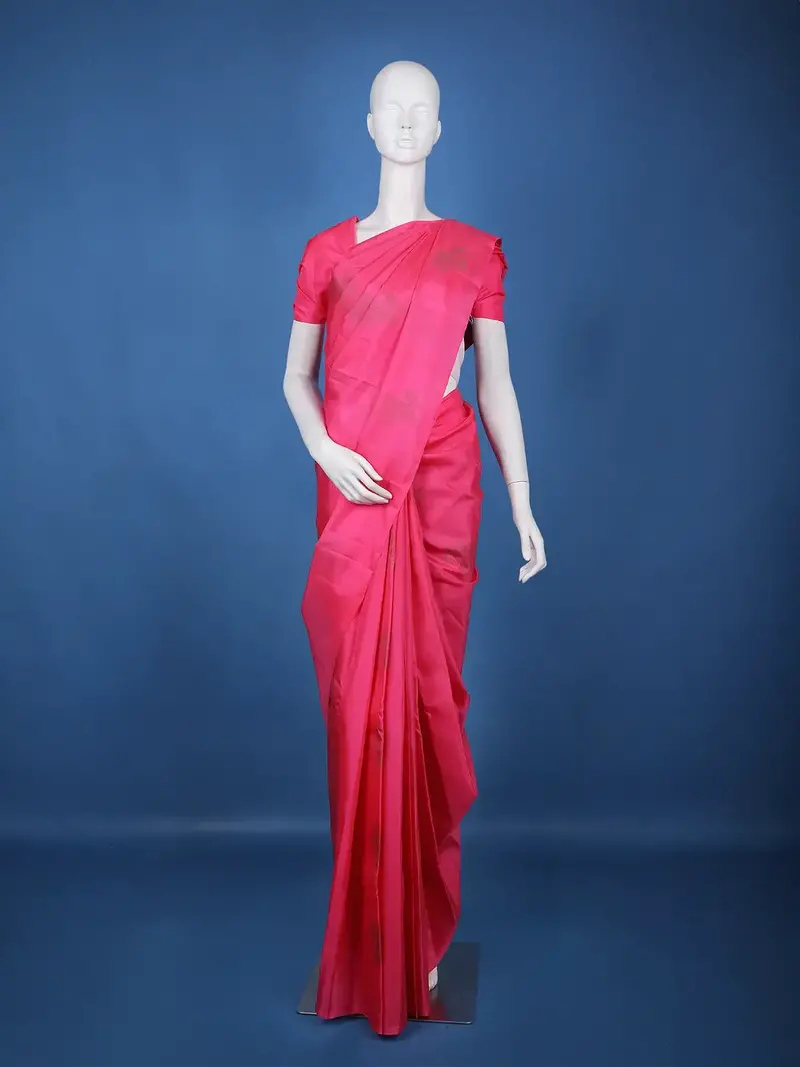 Rani Pink Leaf Design Zari Woven Soft Silk Saree 1