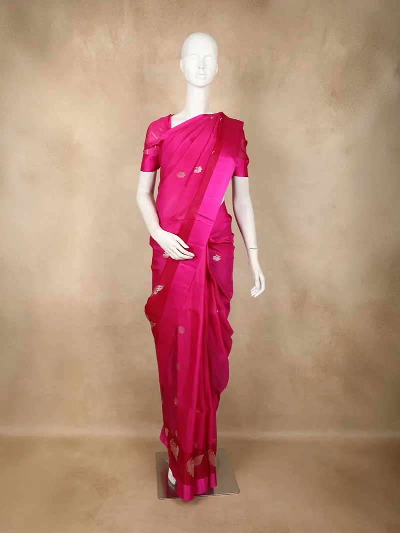 Rani Pink Peacock Woven Pure Banarasi Silk Saree 1